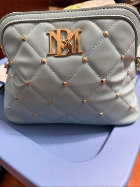 Badgley Mischka Quilted Light Blue Crossbody with Gold Studs